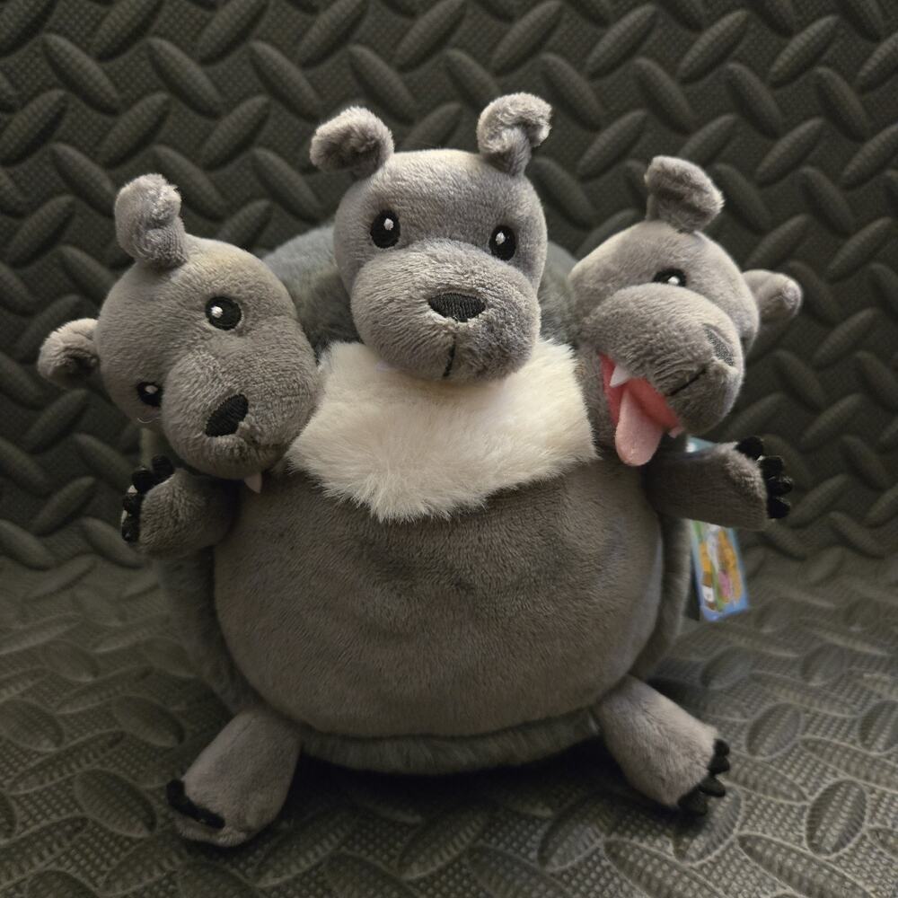 Snuglemi Snackers 3 Head Dog Plush Squishable Style Gray Cute Stuffed Animal